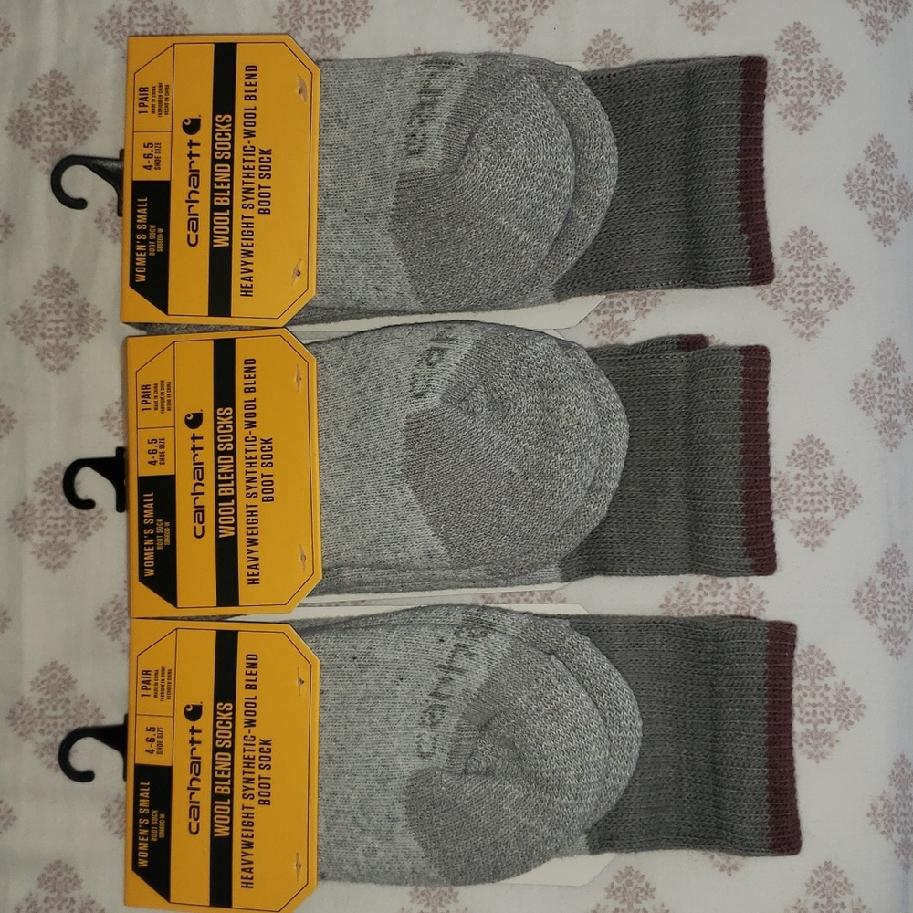 NWT Set of 3 Women's Carhartt Heavyweight Synthetic-Wool Blend Boot Socks S